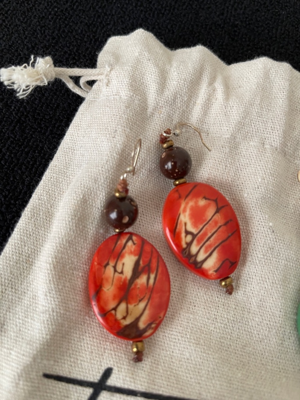 Handcrafted Pink Tagua Drop Earrings - Picture 6 of 6